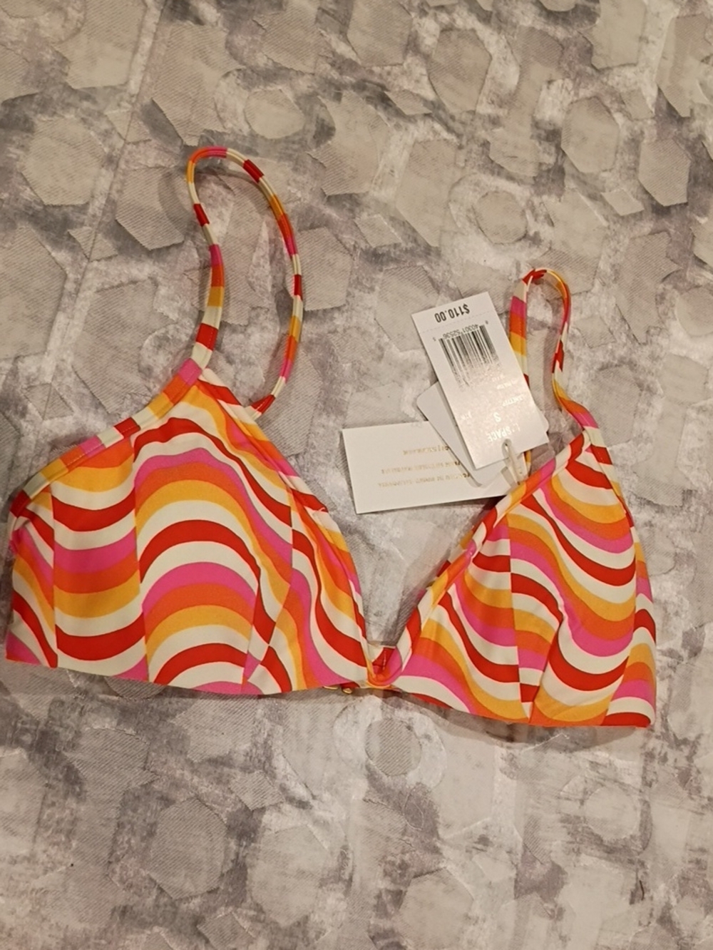 NWT l*space Helena Multicolor Wave-Print Retro Triangle Bikini Top S, M - Picture 1 of 11